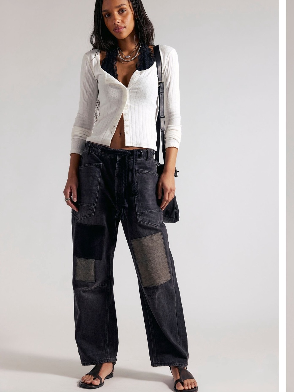 We The Free Black Patchwork Wide-Leg Jeans